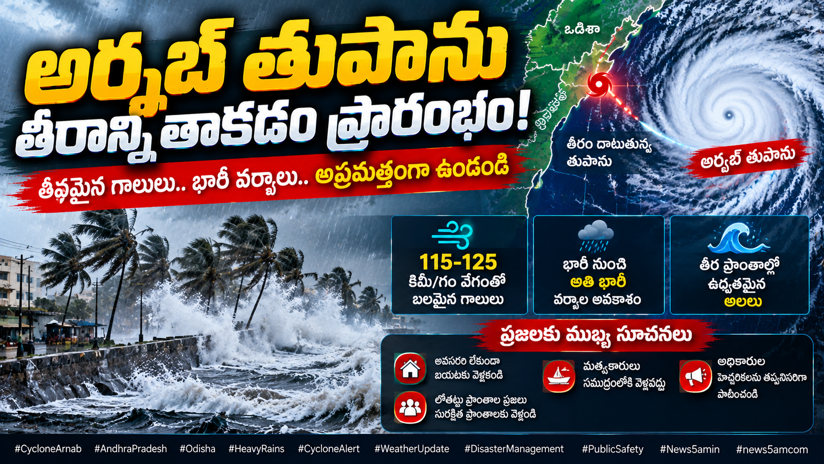 Cyclone Arnab Coastal Warning Graphic